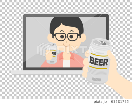 一個人在網上喝酒聚會的插圖 65581725