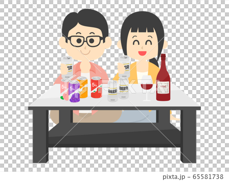 Illustration of a couple drinking alcohol at home 65581738