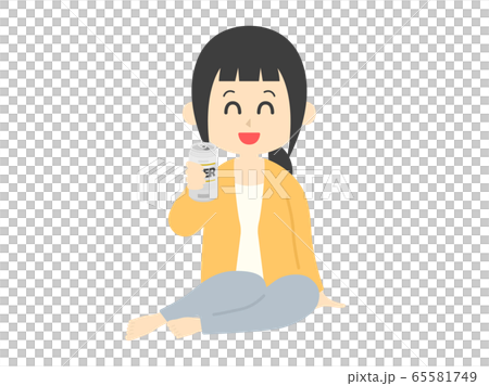 座ってビールを飲む女性のイラストのイラスト素材