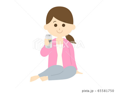 座ってビールを飲む女性のイラストのイラスト素材