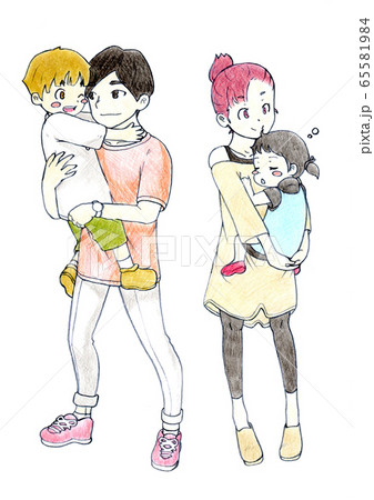 子供を抱っこする若い夫婦のイラスト素材