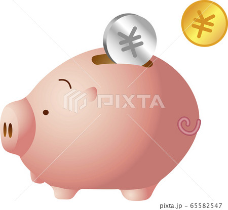 ブタの貯金箱とコインのイラスト素材