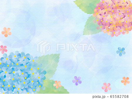 アジサイと花 水彩ブルー背景のイラスト素材