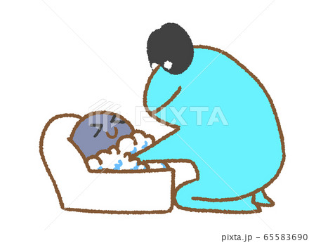 子どもをお風呂に入れるカエル（水色） 65583690