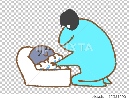子どもをお風呂に入れるカエル（水色） 65583690