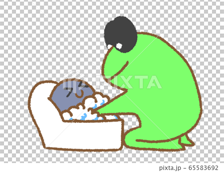 子どもをお風呂に入れるカエル 子どもをお風呂に入れるカエル 65583692