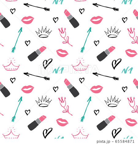 Lipstick seamless pattern, hand drawn fashion and beauty elements, vector illustration. Lipstick seamless pattern, hand drawn fashion and beauty elements, vector illustration. 65584871