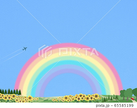 背景 青空 夏 ひまわり 虹のイラスト素材