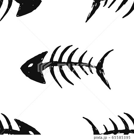Fish bones Seamless pattern. Fish skeleton doodle, Hand drawn Cartoon Vector illustration. Fish bones Seamless pattern. Fish skeleton doodle, Hand drawn Cartoon Vector illustration. 65585395