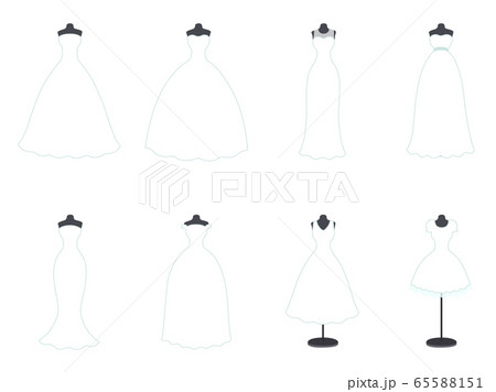 シンプルなウエディングドレスのセットのイラスト素材