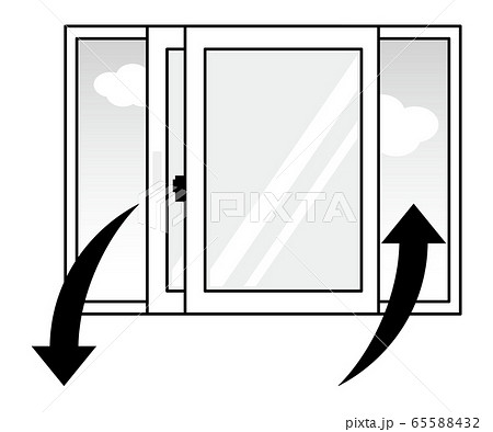 一箇所の窓で換気する図　空気の入れ替え　通り道　白黒　モノクロ 65588432