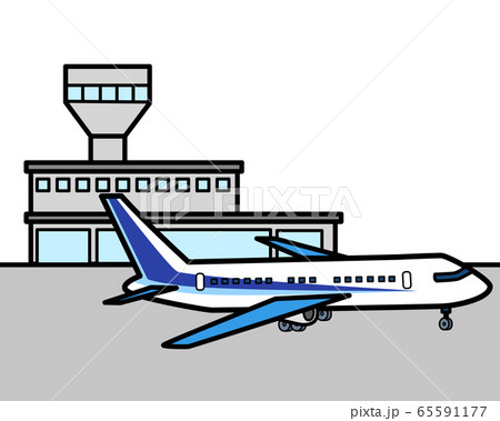 飛行機と空港ターミナルのイラスト素材