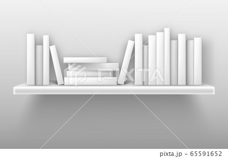 White bookshelf mockup, books on shelf in library White bookshelf mockup, books on shelf in library 65591652
