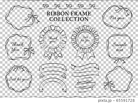 リボンフレーム ロゼットのセットのイラスト素材