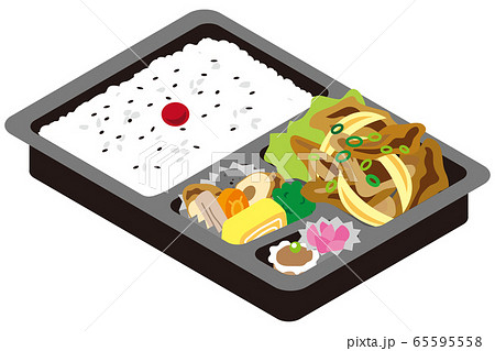 豚のしょうが焼き弁当のイラスト素材