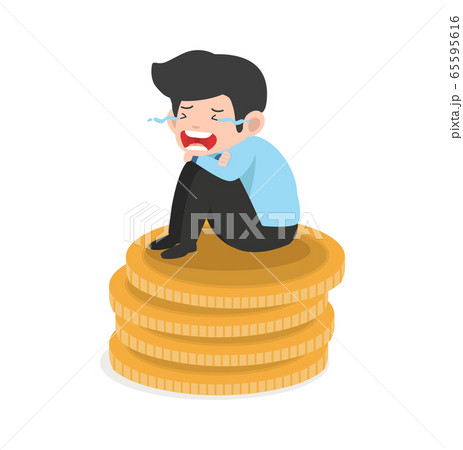 Businessman crying sad on coin 65595616