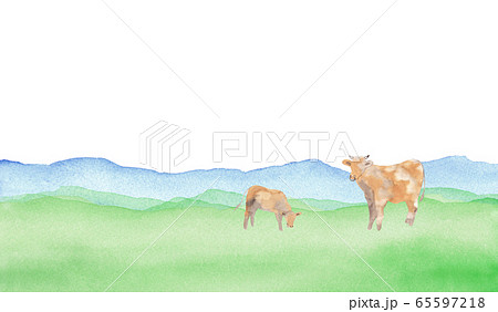 牛のいる草原のイラスト素材