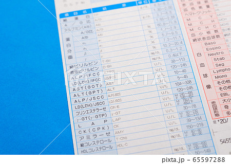 血液検査 結果表 診断結果 健康診断 メタボリックシンドロームの写真素材