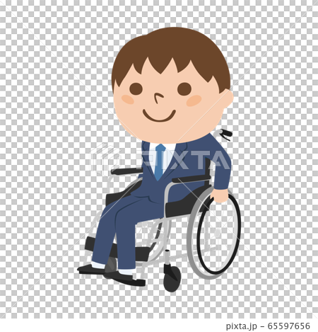 車いすに座ったスーツ姿の若い男性のイラスト のイラスト素材