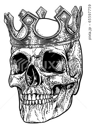 Skull Human Skeleton King Wearing Royal Crown Stock Illustration