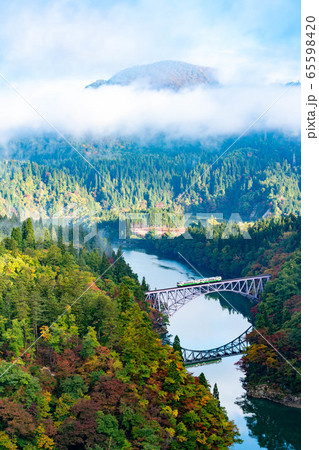 只見川第一橋梁　紅葉　JR只見線 65598420