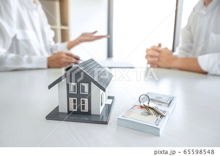 Real estate broker agent presenting and consult to 65598548