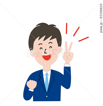 ピースする男子学生の表情 65598820