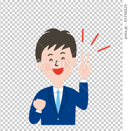 ピースする男子学生の表情 65598820