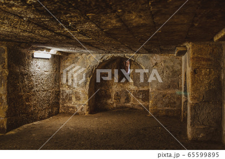 Old grunge vintage Basement interior with bricks walls and floor 65599895