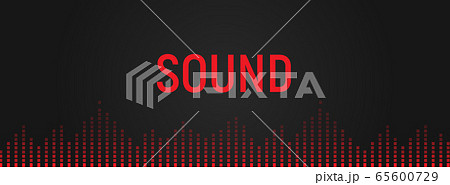 Audio equalizer, voice range recognition illustration. Music playback, soundtrack icon. Digital audio spectrum. Isolated red sound vibrations on black background 65600729