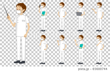 医療従事者 理学療法士 のキャラクターのセット ベクターイラスト9ポーズのイラスト素材