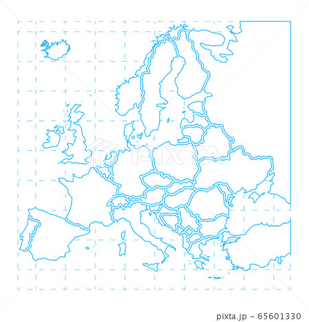 Blue contour of detailed europe map on white Blue contour of detailed europe map on white 65601330