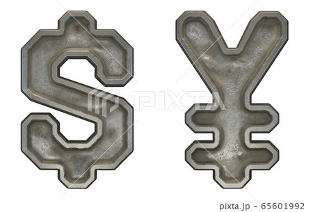 Set of symbols dollar and yen made of industrial metal on white background 3d 65601992