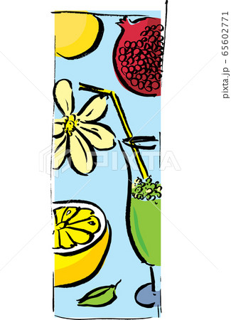 Green cocktail, flower, pomegranate, vector illustration 65602771