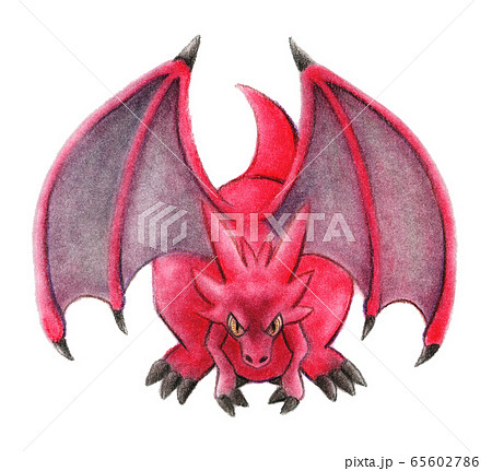 正面を向いて座っている赤いドラゴンのイラスト素材