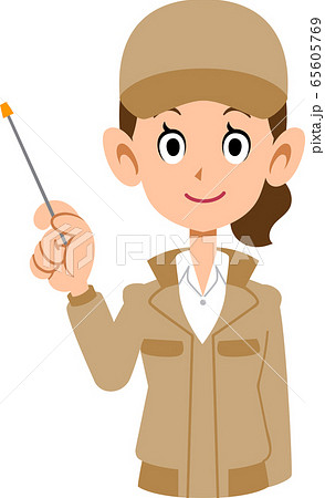 指し棒を持つベージュ色の作業着を着た女性の上半身 65605769