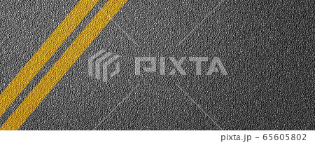 3D Illustration of a road divide with yellow lines pattern and background, textured traffic rules concept. 65605802