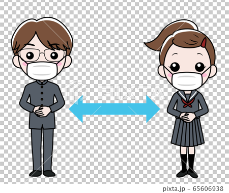 マスクをして距離を取る男子中学生と女子中学生 65606938