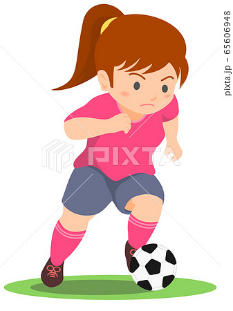 サッカー 女子 ドリブルのイラスト素材