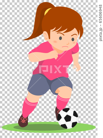 サッカー 女子 ドリブルのイラスト素材