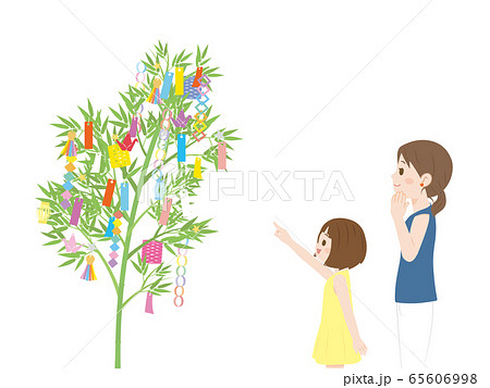 七夕 短冊を飾る親子のイラスト 七夕 短冊を飾る親子のイラスト 65606998