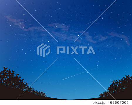 天の川と夏の大三角 風景イラストのイラスト素材