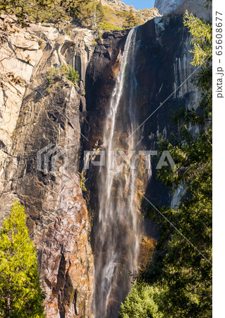 Views of the Bridalveil waterfall seen from below in Yosemite National Park, California, USA 65608677