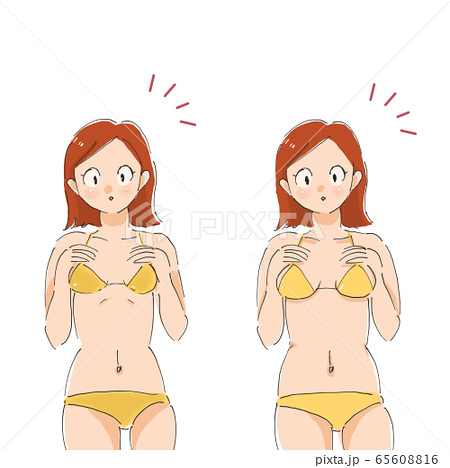 水着姿のスレンダー 貧乳 な女性と グラマー 巨乳 な女性のイラスト素材