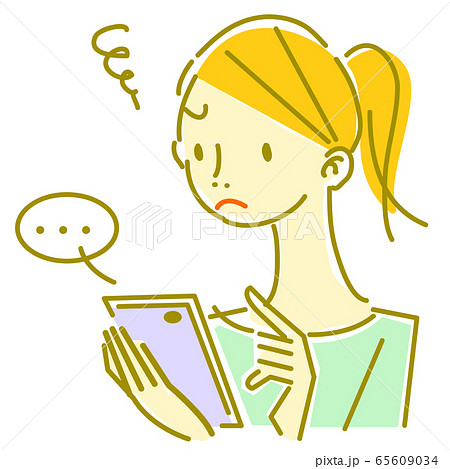 女性ナチュラル　スマホ　画面　トラブル 65609034