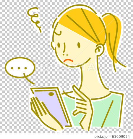 女性ナチュラル　スマホ　画面　トラブル 65609034