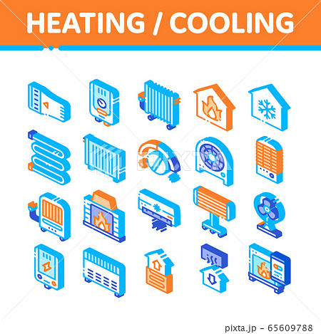 Heating And Cooling Isometric Vector Icons Set Heating And Cooling Isometric Vector Icons Set 65609788