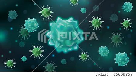 Abstract viruses. Infection flu. Danger that cause harm to a living organism. Pandemic virus. Disease. Deadly virus COVID-19 .Microscopic view. Epidemic flu. 65609855