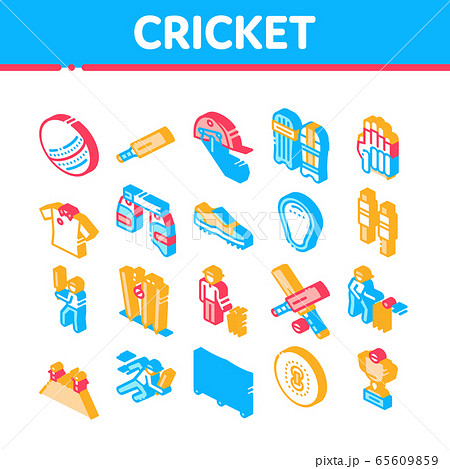 Cricket Game Isometric Elements Icons Set Vectorのイラスト素材