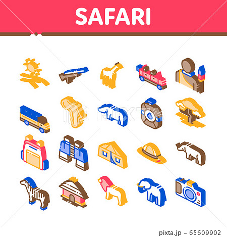 Safari Travel Isometric Elements Icons Set Vectorのイラスト素材